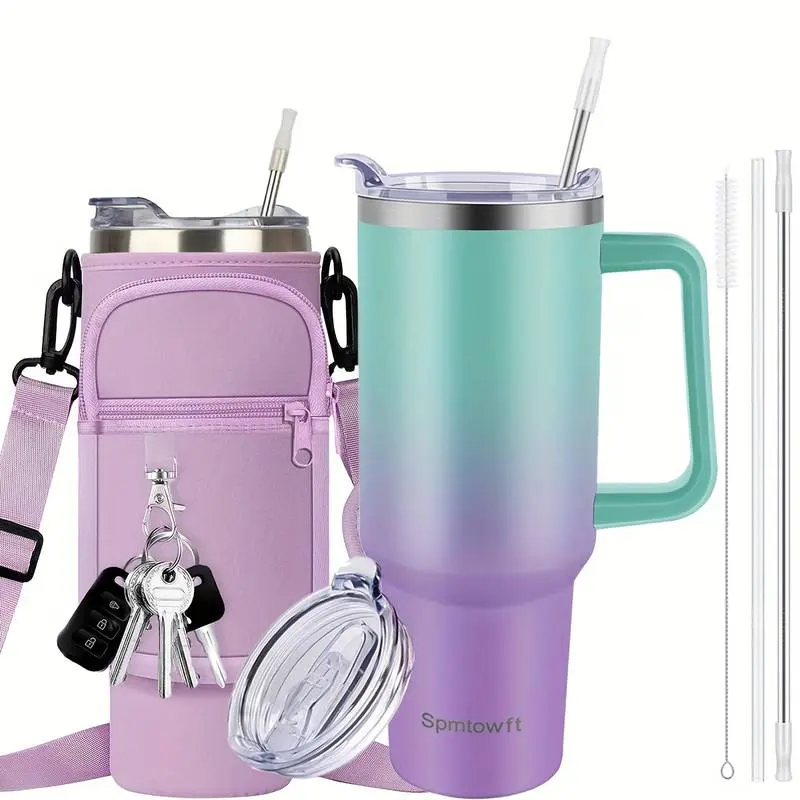 Halloween 40oz Large Capacity Travel Mug, Double-Sided Stainless Steel Thermal Cup Portable Vacuum Insulated Water Bottle with Handle & Straw, , Water Bottle Carrier Bag Drinking Cup for Home Office Outdoor Camping, Coffe Christmas,Gmy Sports