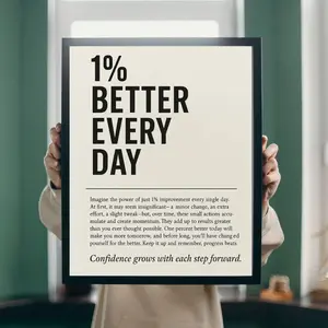 1% Better Every Day Motivational Poster – Daily Progress Wall Art, Minimalist POSTER UNFRAMED able Quote, Inspirational Office Decor, Growth Mindset