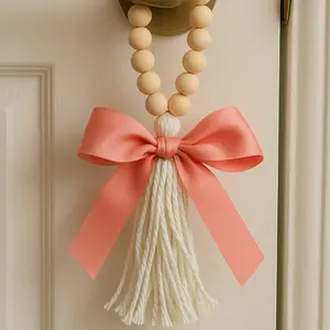 Wooden Bead Tassel Door Hanger, Bowknot Design Door Hanger, Home Decor for Front Door, Bedroom, Living Room, Graduation Gift, Hanging