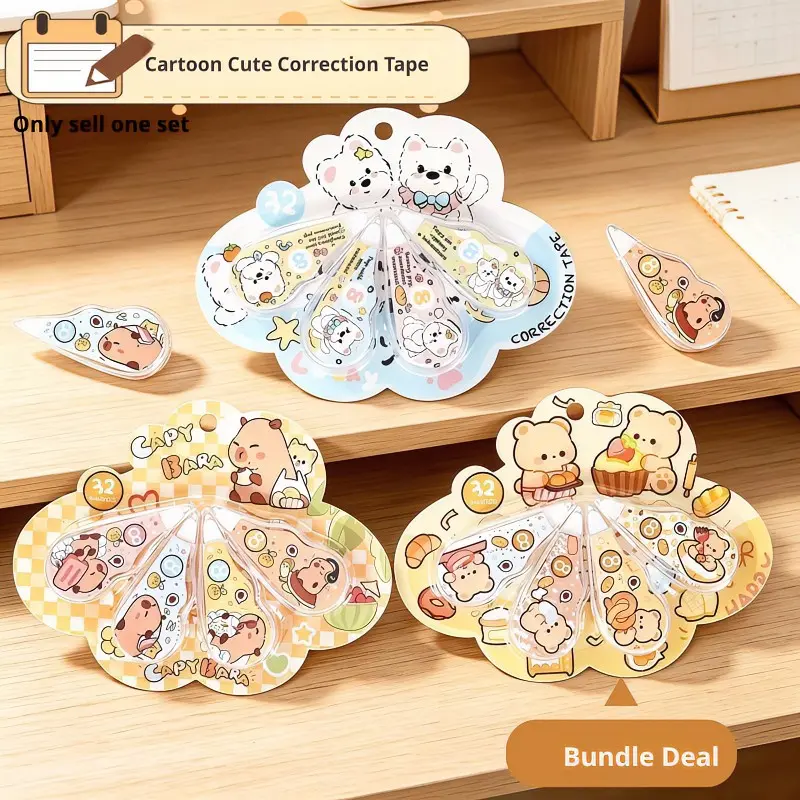 4-Pack Correction Tape Set, Capibala theme and puppy theme，Ideal for School & Office, Durable Design for Smooth Corrections, Perfect Gift for Students & Professionals