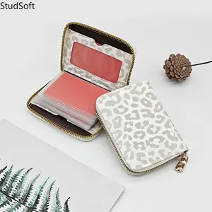Leopard Print Card Holder Book Style PVC Slots High Capacity ID Window Wallet Zipper Credit Card Case Aesthetic Y2K Travel School Birthday Gift