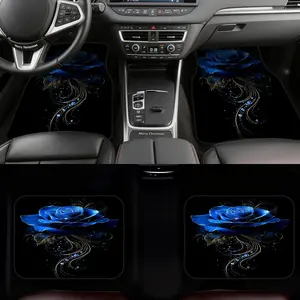 4pcs Auto Mats showcasing Sapphire Bloom Pattern, designed for Pickup Trucks or Minivans, highlighting Convenient Cleaning surfaces and Car Owner Gift options, while also suitable for Family Travel and Fun Car Accessory.