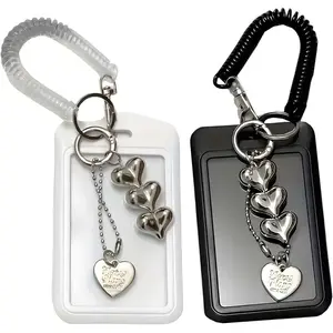 2-Piece Photocard Holder Keychain with Heart-Shaped Retractable Badge Reel - Clear Protective Sleeves Cover Case for Bus Student ID Credit Card - Minimalist Design for Office School Use Retractable Badge Holders : Clothing, Shoes & Jewelry