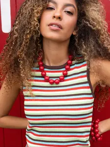 Boho Beaded Geometric Necklace Statement Necklace Acrylic Resin Plastic Beads Handmade Knot Jewelry for Women Summer Beach Vacation Accessories