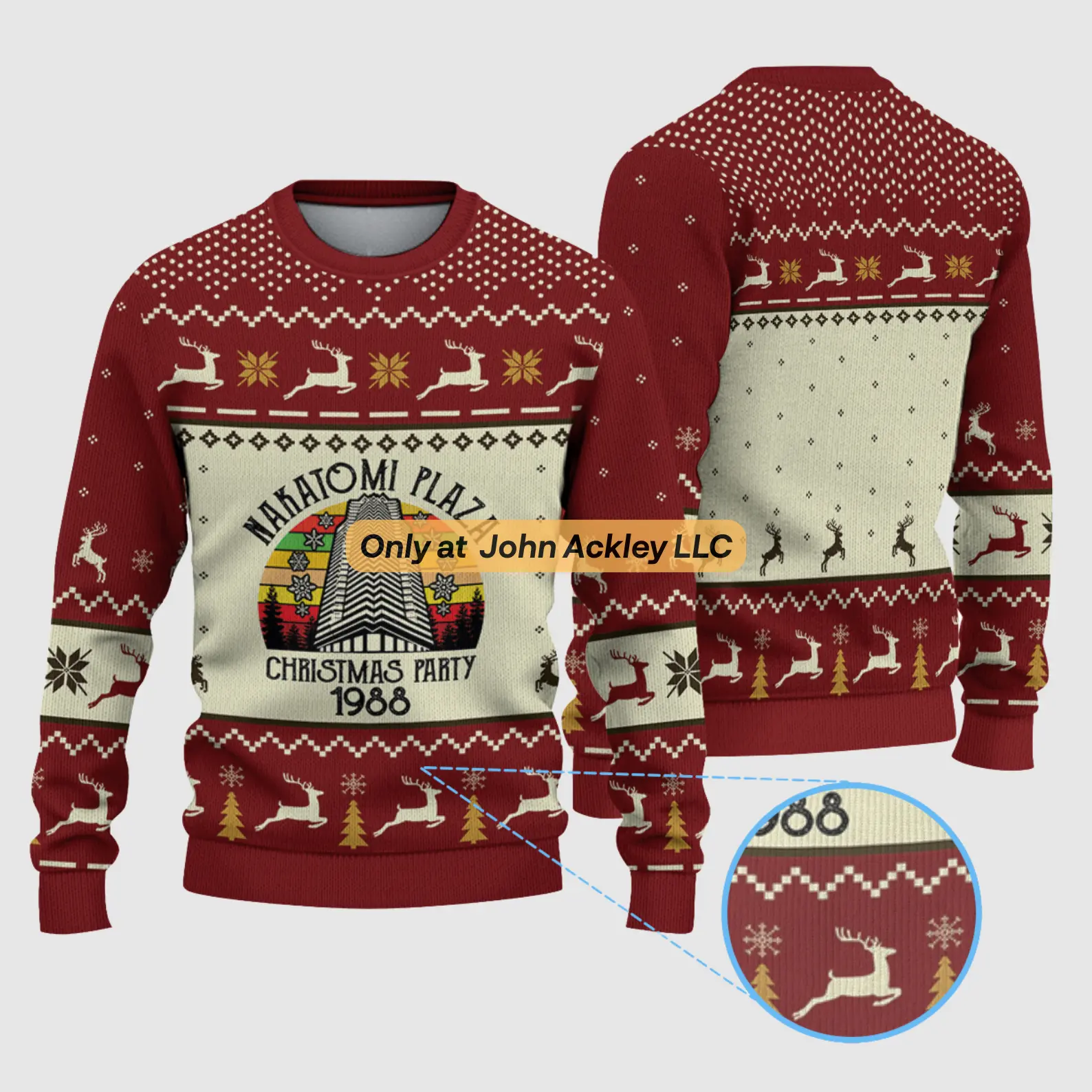 Nakatomi Plaza Christmas Party 1988 Die Hard Ugly Sweater, 2025 Christmas Ugly Sweater for TV Show Fan Gifts, Funny Movie Xmas Jumper, Yippee-Ki-Yay Sweater