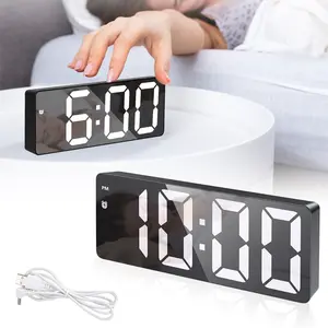 LED Digital Alarm Clock for Bedroom, Mini Size 12/24H LED Display Temperature Date Snooze Mode 3 Adjustable Brightness, Perfect for Living Room Office Desk