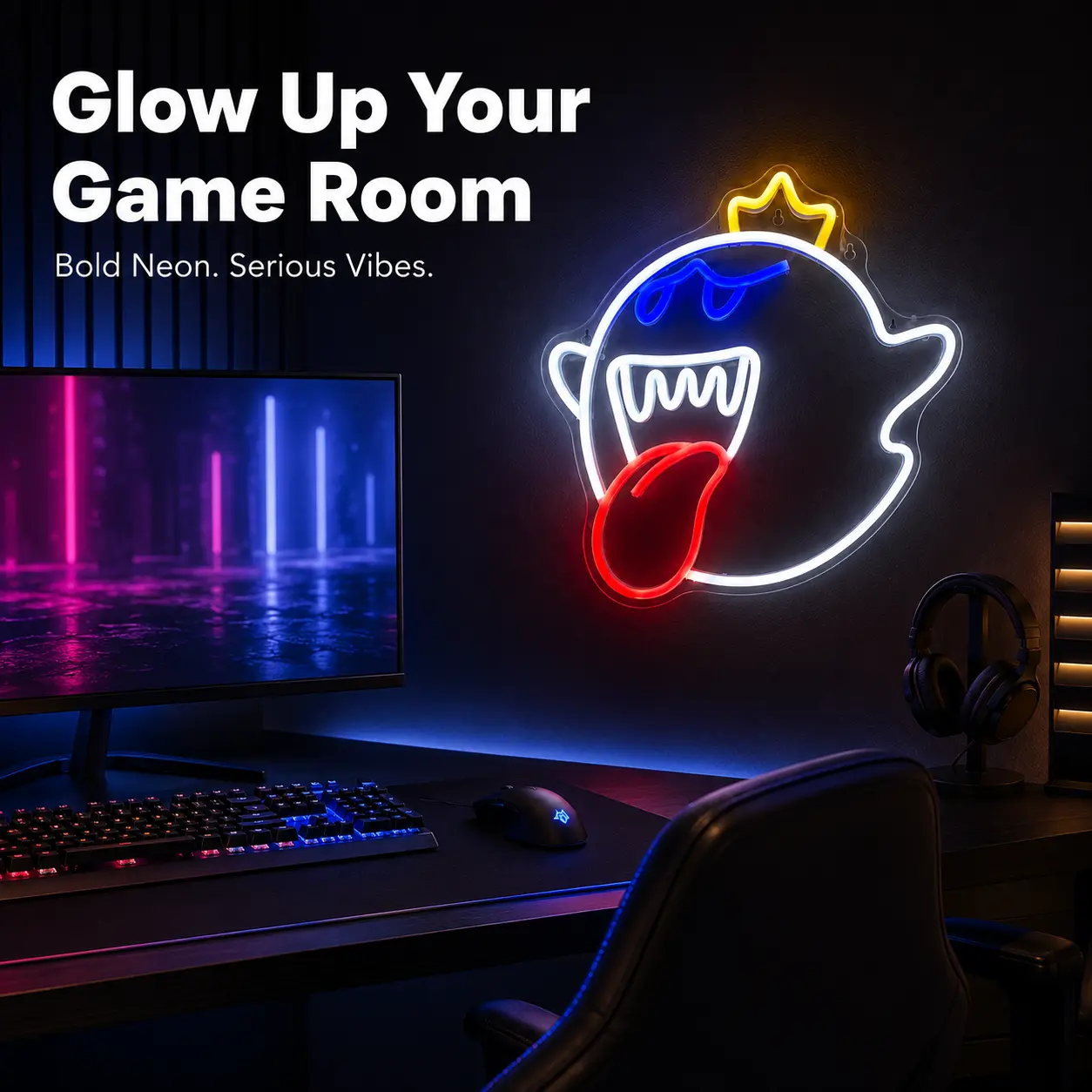 Neon Ghost LED Sign, USB Powered Dimmable Ghost Wall Light, Acrylic Neon Decor for Bedroom, Game Room, Halloween Party, Bar Wall Art, Spooky Room Decor, Easy Setup Gift for Teens and Adults