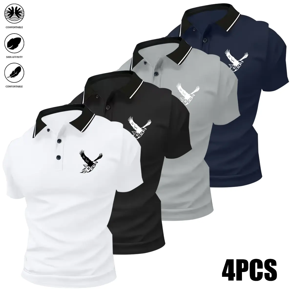 4-piece set of solid-color short-sleeve polo shirts - men's breathable T-shirts - suitable for casual and business wear, a summer essential, versatile clothing