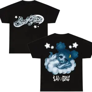 💀[100% cotton][Graphic Tee]Vintage Sad Girlz Graphic Tee – Cloudy Emo Vibes, Cute Anime Design, Trendy Streetwear Shirt, Junior H Merch, Sad Girlz Tee for Women & Men, Perfect Gift for Birthday, Christmas, Halloween, Casual Crewneck Top