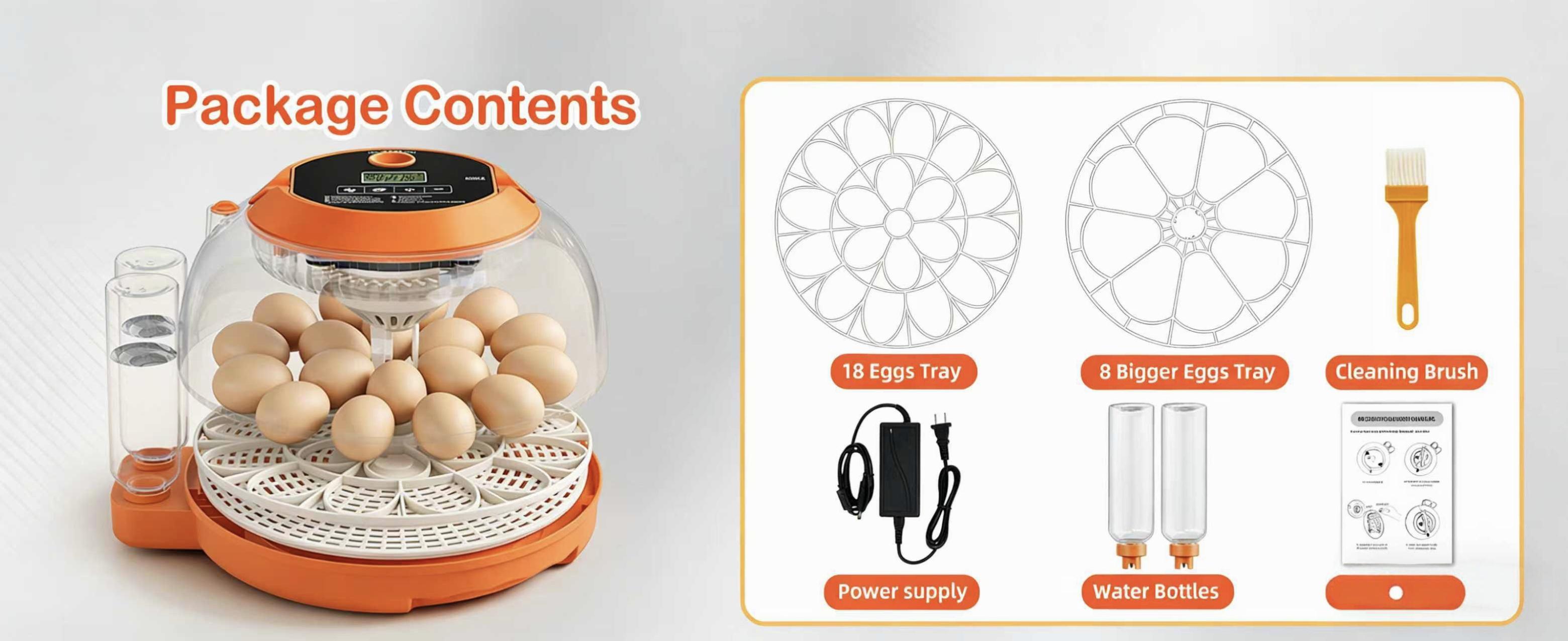 18-Egg Incubator, Fully Automatic with Egg Turner & Temperature/Humidity Control, Clear Lid and Storage, for Hatching Chicken, Duck, Quail Eggs