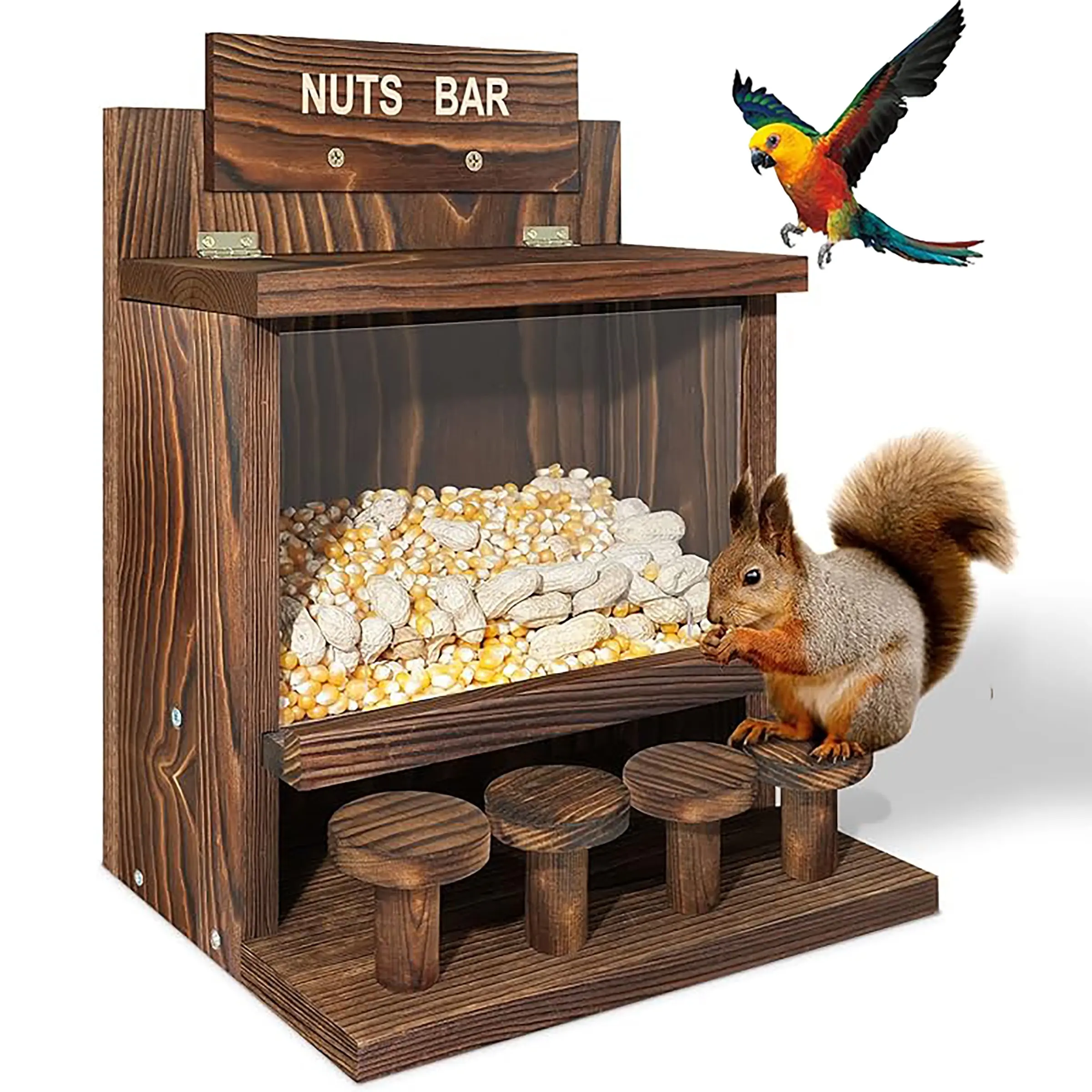 Wooden  Feeder, Wild  Feeder, Durable Nut Bar Box for Corn & Peanut, Outdoor  Feeding Tool, Pet Supplies for Squirrels, , Small Animals Cockatiel Bird Cage with Stand