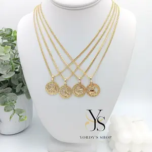 Yordy's Shop Spanish Woven Chain with Zodiac Sign Pendant 14k Gold Plated High Quality Unisex 2mm Wide 20 Inches Long