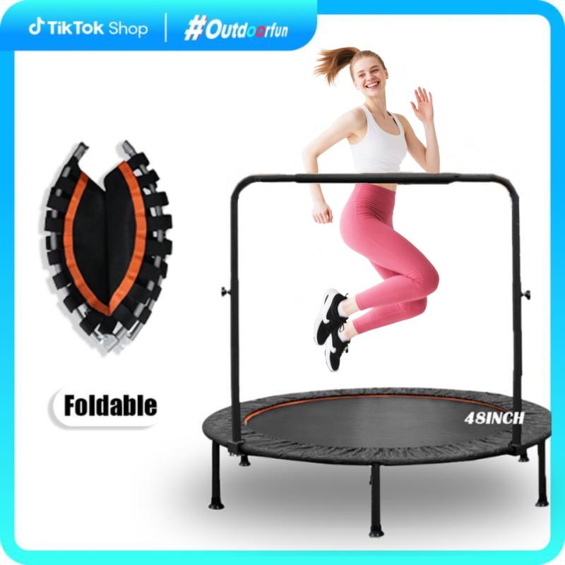 40/48" Foldable Mini Trampoline Max Load 330lbs,Fitness Rebounder with Adjustable Handle, Stable Exercise Trampoline for Indoor/Garden Workout, Outdoor fun Home Gym Home Gym Kit