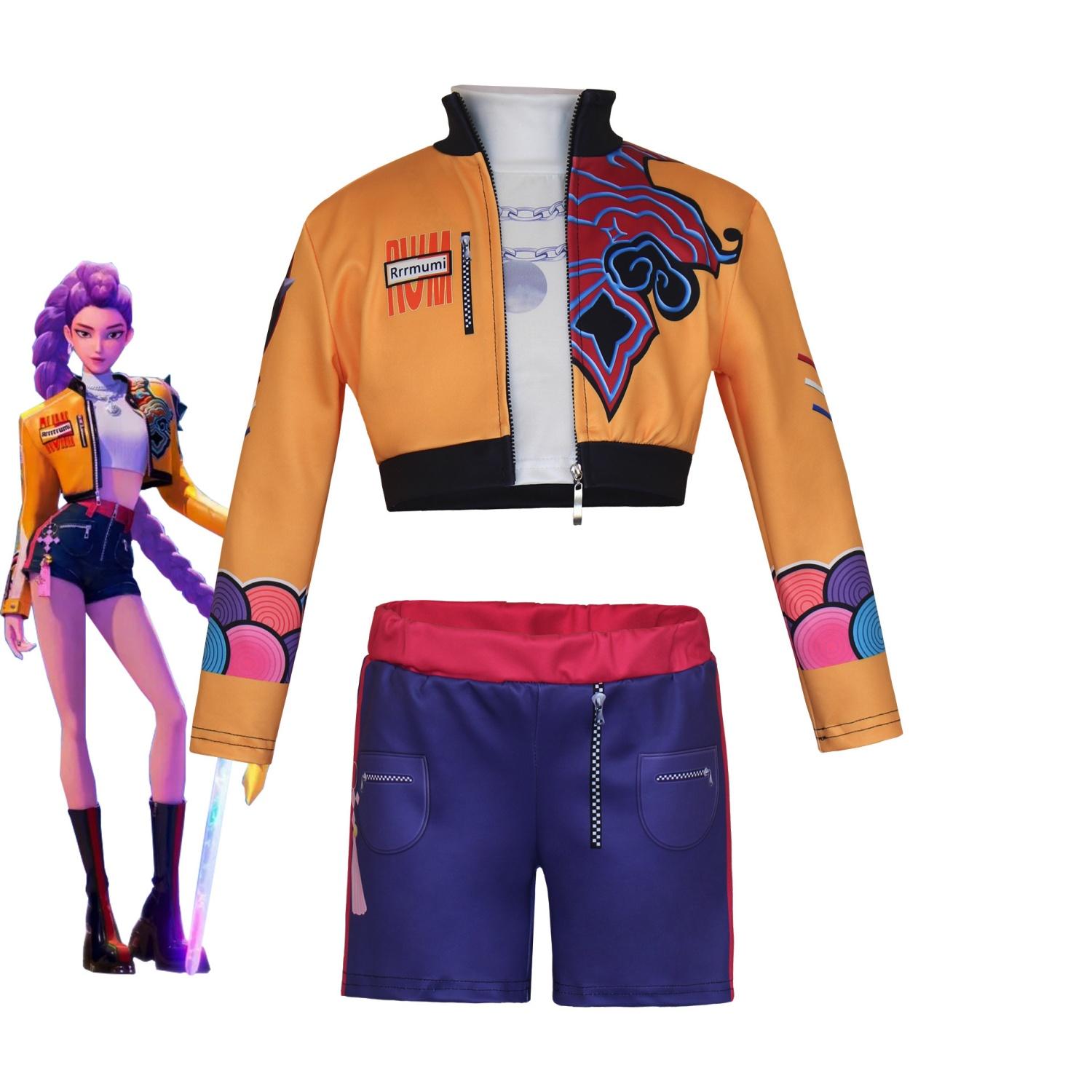 K-POP Girls Rumi Mira Role Play Costume Set 3pcs Suitable for all seasons, featuring 3D printed patterns and a celebrity-inspired style designed specifically for children. Crafted from comfortable fabric to create a true superstar look