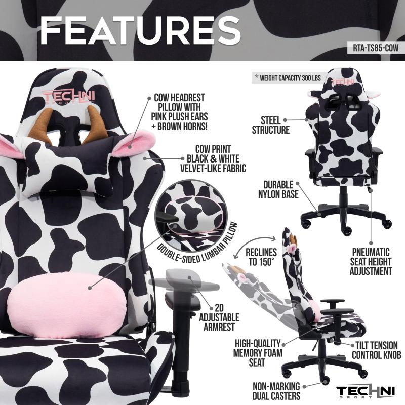 COW Print Gaming Chair, Comfortable Video Gaming Desk Chair, Office Chair