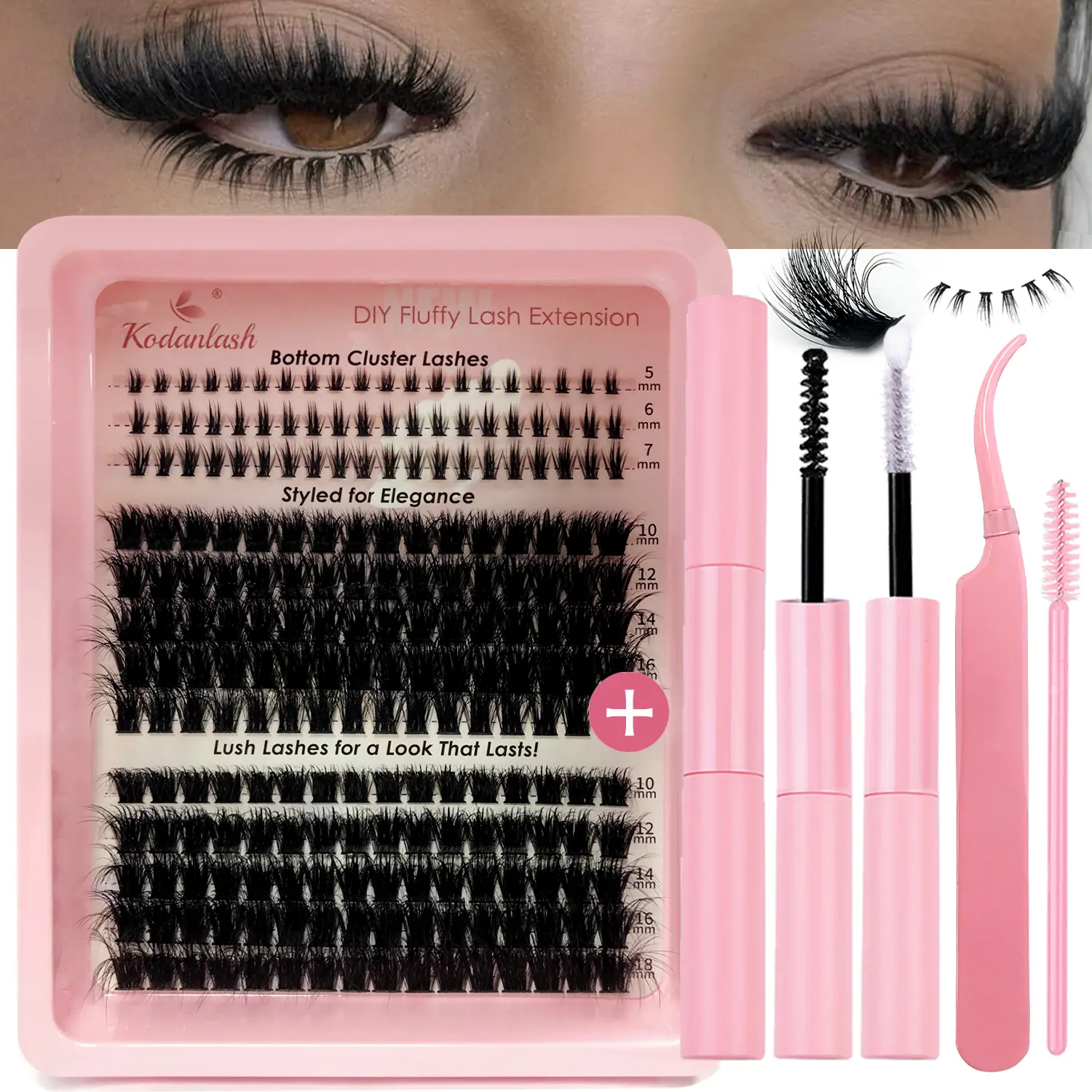 Lash Clusters Kit with Bottom Eyelash, Thick Lash Extensions Full Wispy Volume Lash Clusters 220Pcs Dramatic DIY Individual Lashes 10MM-18MM Long Eyelashes Extensions with Tweezers Bond&Seal Makeup Cosmetic