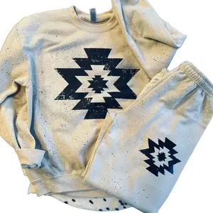 Splatter bleached aztec graphic sweatshirt and joggers set Crewneck Print