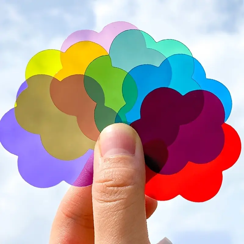 40 pieces of 5 DIY color covering films, transparent color plastic sheets, PVC transparent string lights, transparent teaching reflective filters (stars, moon, round, square flowers), Crafts