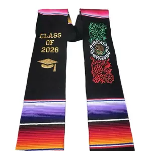 Class 2026 Mexican Stole with Embroidered Floral Design and Striped Pattern for Graduation Ceremonies
