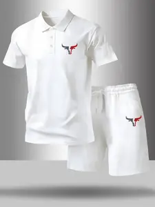Men's Summer Graphic Polo Set, Breathable Lightweight Sporty Fabric, Includes Pocket & Elastic Waistband Shorts, Perfect for Outdoor Vacation Golf