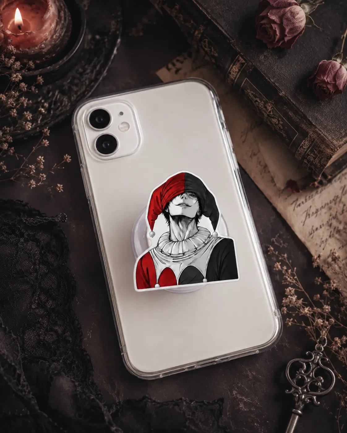 Creepy Clown Dark Anime 2D Acrylic Phone Grip Gothic Harlequin Expanding Stand Holder Loop for Egirl Eboy Gift