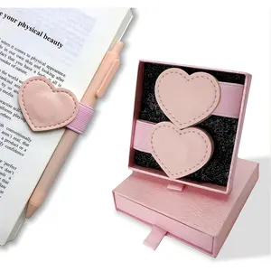 Leather Heart Bookmarks with Pen Holder -  2 count Cute Book Marks for Reading Women  Accessories, Book Lovers Gifts for  Teacher School Office Supplies with  Box,