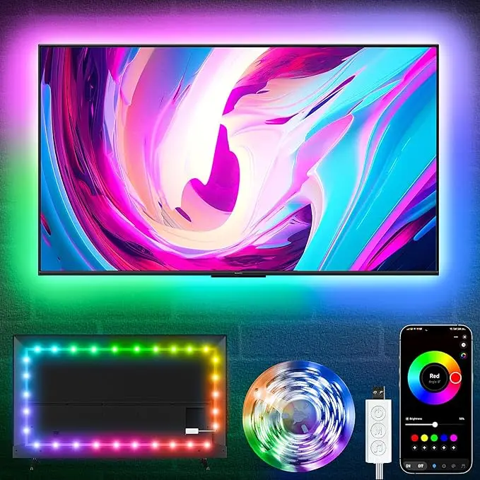 New Deal - LED Lights for TV, 16.5ft TV led Backlight for 45-75 Inch TVs RGB TV Backlight Behind Music Sync Smart APP & Button Control TV LED Strip Lights USB Powered for Bedroom/Gaming
