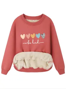 Women's Cartoon Heart Print Thermal Lined Sweatshirt, Casual Long Sleeve Round Neck Pullover for Fall & Winter, Women's Clothes for Daily Wear, Casual Pullover Tops