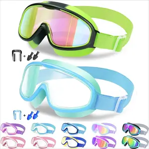 [Spring Shine] Kids Swim Goggles, Comfort Fabric Strap Wide View Anti-Fog UV Protection No Leak Goggles for Ages 3-12