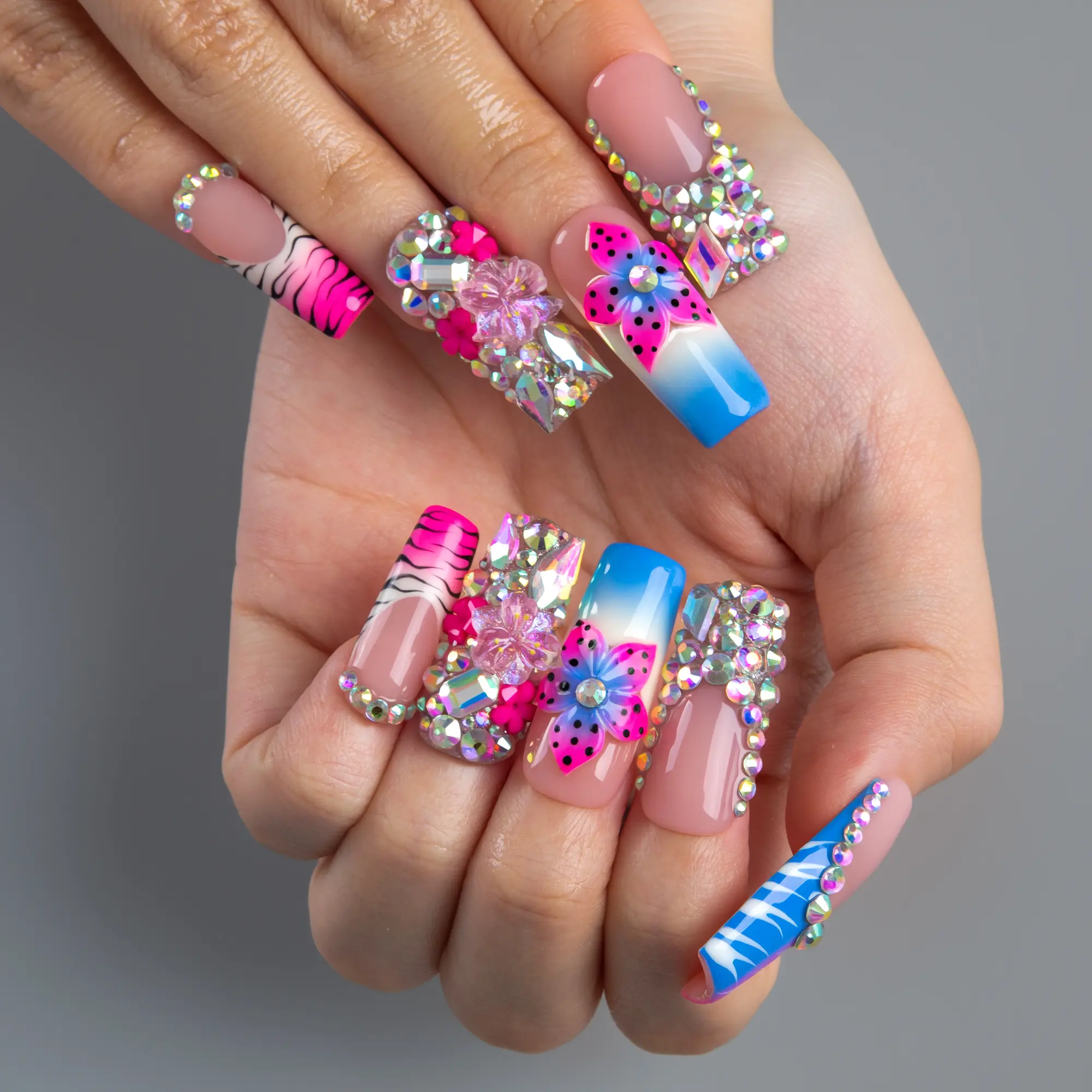 Lovful | NEW DROP Collection Handmade Acrylic Press On Nails | 10PCS Reusable | Salon Quality 3D Flower Rhinestones #DealsForYouDays