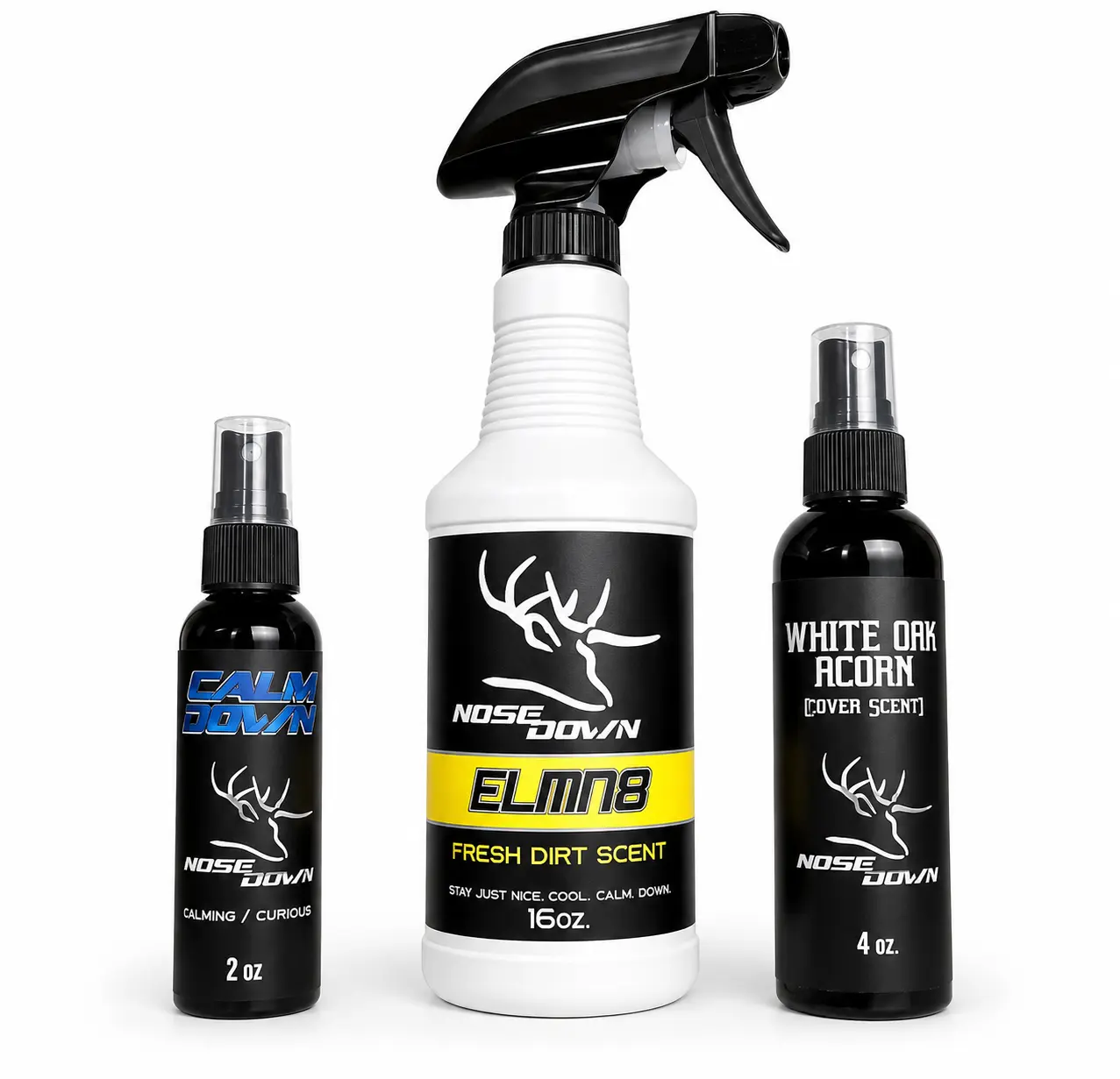Early Season Hunting Combo - Scented Calm Down Spray, White Oak Acorn, Fragranced ELMN8 Perfume Spray (16 oz)