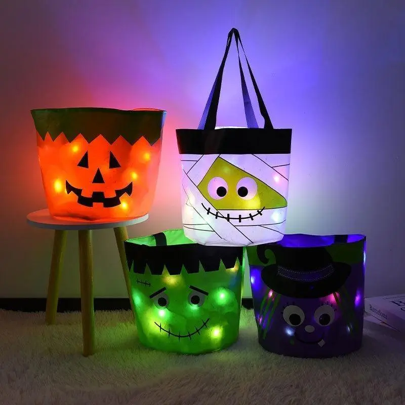 Unisex LED Light Pumpkin-Style Goody Bag - Reusable Prop Candy Container with Luminous Glasses for Kids, Halloween Party Supplies & Gifts (Home & Festive Essentials)