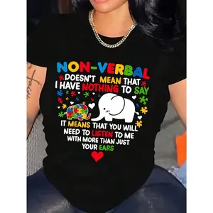 “Non Verbal Autism” Awareness Tee | Original Abstract Design | Soft Cotton Crew Neck | Women‘s Casual Top