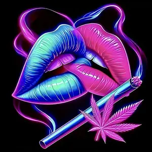 Lip & Marijuana Pattern DIY Diamond Arts Colorful Painting Kit without Frame, DIY 5D Diamond Arts Colorful Painting for Bedroom Home Wall Decor, Diamond Painting Kits