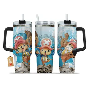 Tony Tony Chopper Anime Tumbler 40oz with Handle, One Cute Reindeer Aesthetic Cup, Straw Hat Pirate Doctor Fan Gift, Kawaii Cartoon Mug, Adventure Anime Travel Mug, Stainless Steel Tumbler