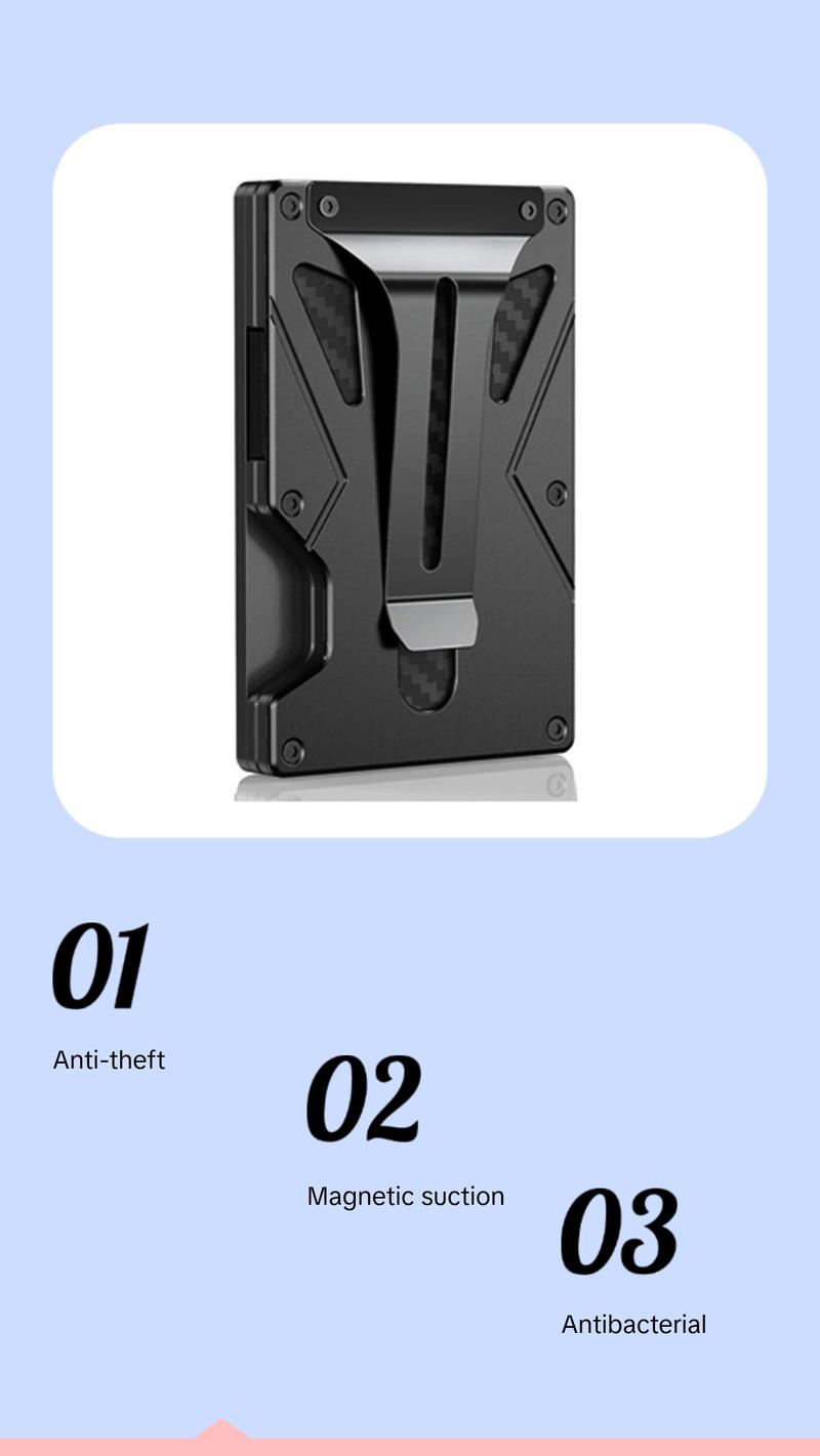 Tracker RFID Anti-theft Swiping Metal Wallet with Magnetic Ring - Black Aluminum Alloy Credit Card Holder for Home Storage - Unisex Ultra-light & Antibacterial Design