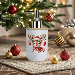 1pc Christmas-themed dispenser, cartoon reindeer design, a dual-function toothbrush cup/hand soap bottle, Bathroom accessory, suitable for bathroom and kitchen use, a perfect Valentine's Day gift (assembly required, parts are inside the cup)