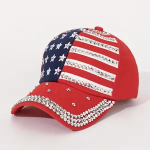 1pc, National Flag Fashion Rhinestone Baseball Cap, Handmade with Rhinestone and Rivet Decorations, Suitable for Daily Wear and Commuting in All Seasons, Ideal for Independence Day