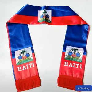 Afè Lakay Haiti Flag Scarf Banner 5.51X53.15inch Double Layer Double Sided 3D National Pride Accessory