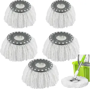 5 count Spin Mop Heads Replacement Refill for Old Hurricane Mr.Clean 360 Spin Magic Rotating Round Mop Microfibre Universal Spin Mop Heads Clean Mop  Refill for Standard Mops (White-5PCS)