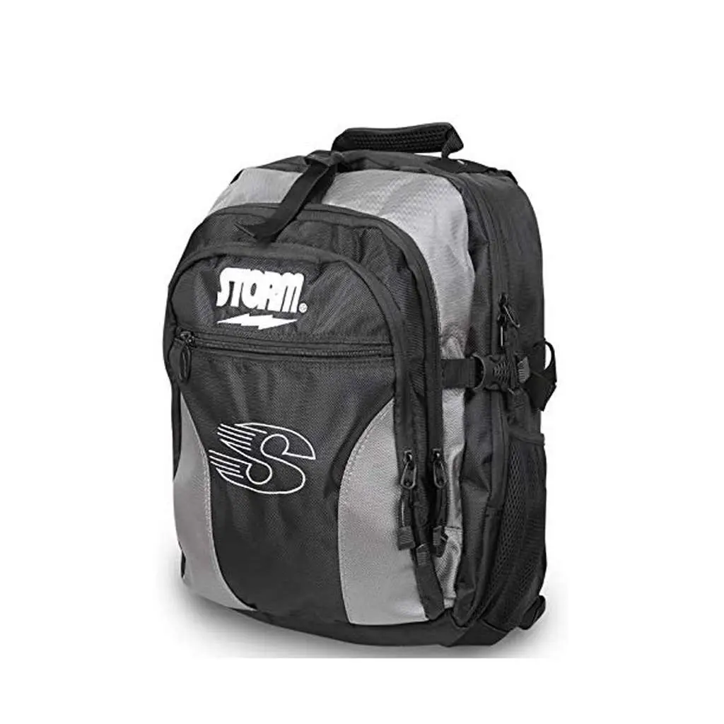 Storm Deluxe Zip Backpack - Black Unisex Bowling Accessory for Sports & Outdoor Use, Multi-Compartment Functional Storage, 2 Side Mesh Water Bottle Pockets, Built-In Organizer