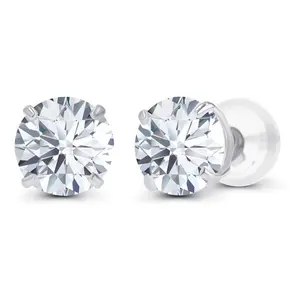 2CTW Created Moissanite Stud Earrings (G-VS) in Choice of 14K White Gold or Yellow Gold
