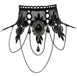 Halloween Costumes Jewelry for Women - Steampunk Black Lace Choker Necklace Gothic Jewelry Accessories, Vampire Choker Necklace Costume for Teen Girls