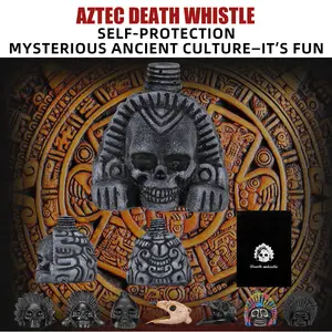 POGOLAB Real Screaming Aztec Death Whistle Loudest Authentic Human Sounding Screams 135+ Decibels Loud, Collectible, Aztec Design, Self defense Easy to Blow & Scare Zombie Bird Mysterious Skull Lion Man Coloful Native American Toy Gift