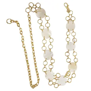 Sea Shells Gold Chain Belt with White Circular Charms and Gold Links