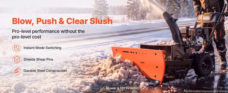 【toolupgrade】VEVOR Universal Snow Plow Kit, 22-32 in Width Adjustable Attachment for Most Snowblowers, Dual-Mode Op., Quick Detach, Foldable Steel Blade, Efficient Clearing, Black