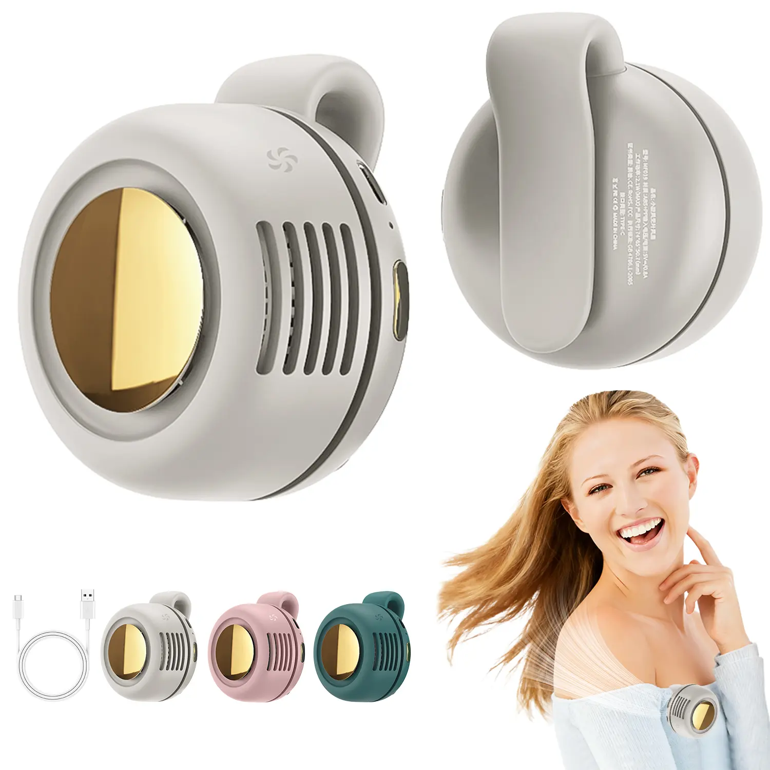 Portable Silent Mini Bladeless Fan Clip On, Adjustable 3-speed Suspended Waist Fans, Small Fan Clip on for Shirt & Waist, Personal Fan,Rotating BodyFan Suitable for Outdoor Travel,fathersdaygift,rechargeable personal fan,handheld turbo fan,Perfect Gift