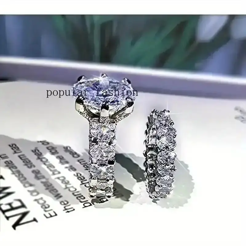 popular[8Ct Moissanite Ring] 8 Carat Moissanite S925 Silver Wedding Ring Set |                               Engagement, Commemorative, Mother's Day Gift for Wives, Girls
