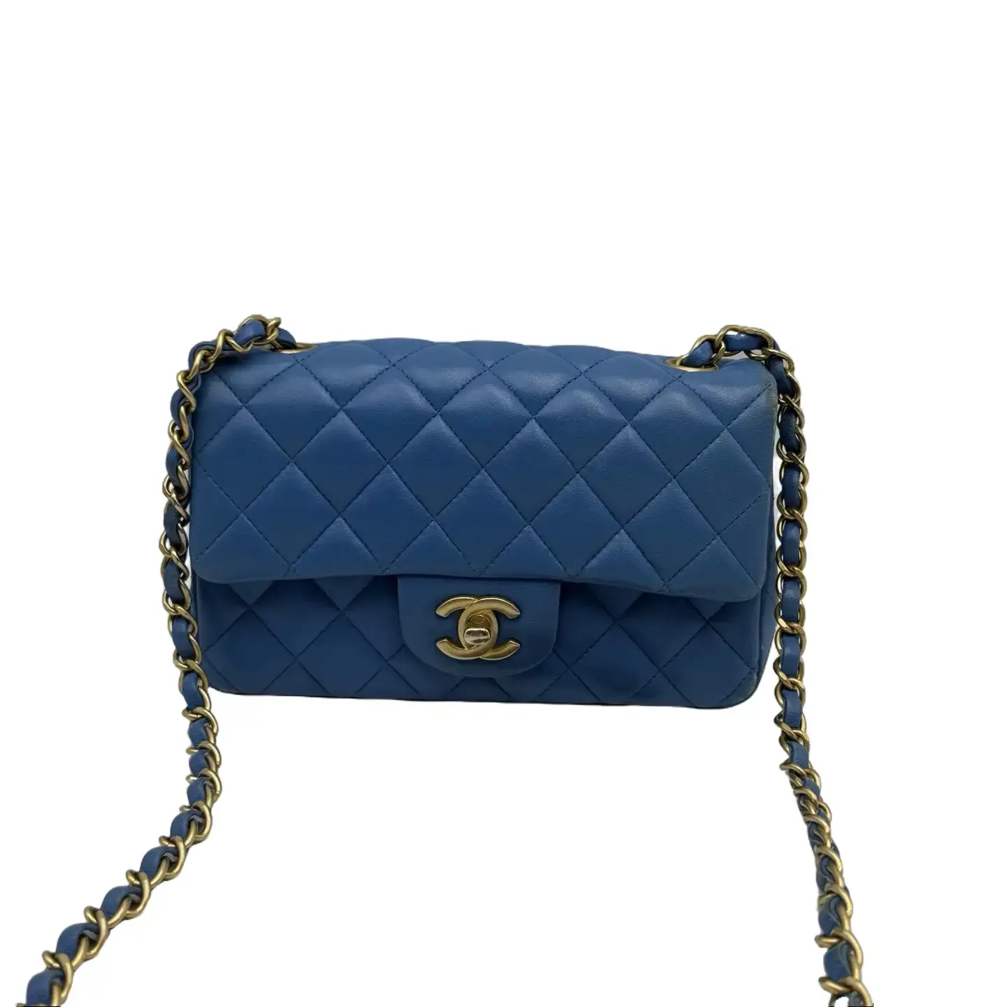 Pre-owned CHANEL hz8 Blue and Gold calfskin Mini CF Crossbody Bag 70653