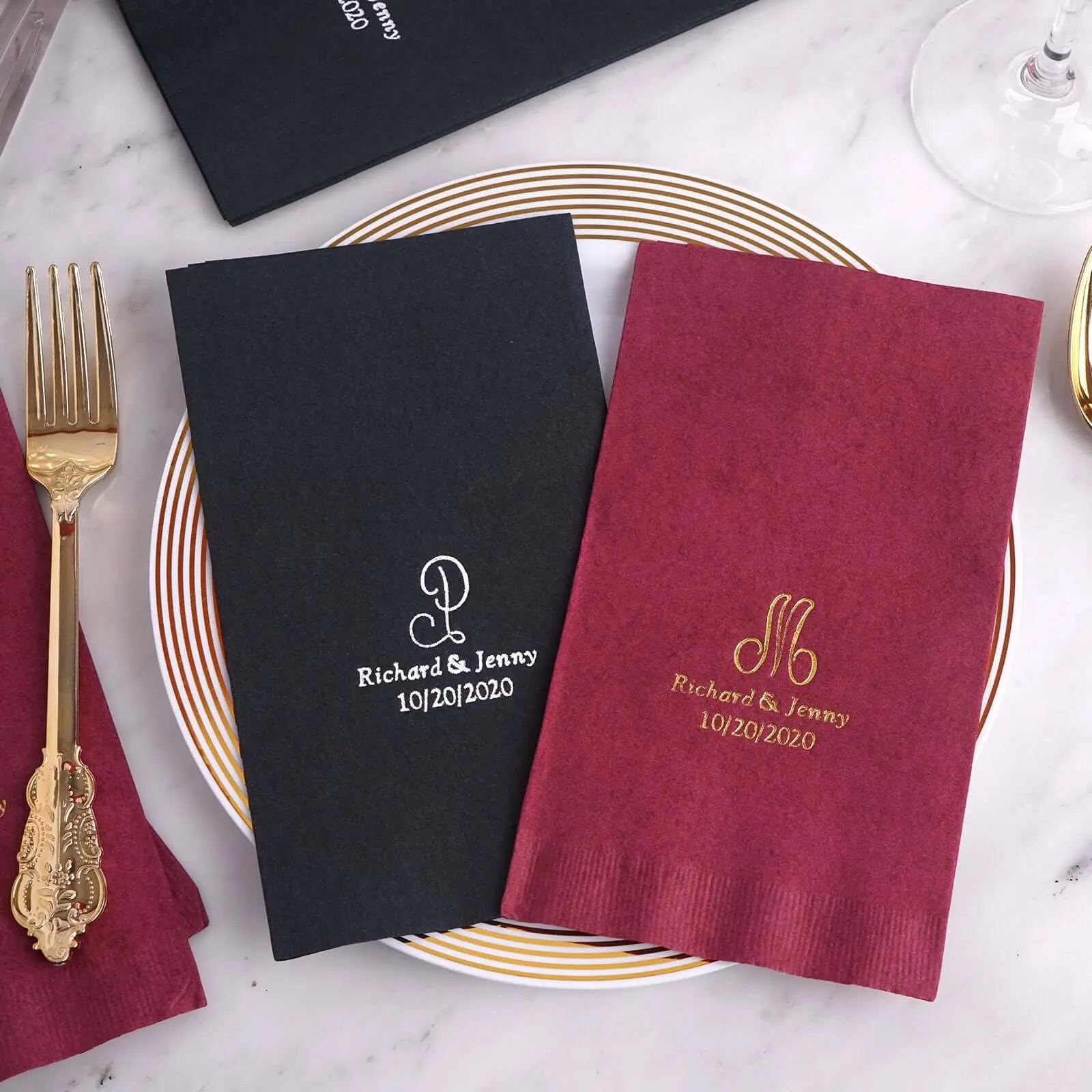 Personalized Monogram Paper Napkins (100-Pack) - Custom Tableware with 4"x8.25" Folded Size, Print/Hot Foil Printing for Wedding Favors, Baby Shower Special Occasions